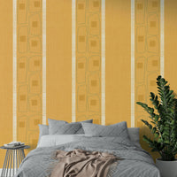 Golden ochre wallpaper with Japandi frame lines, GD1052