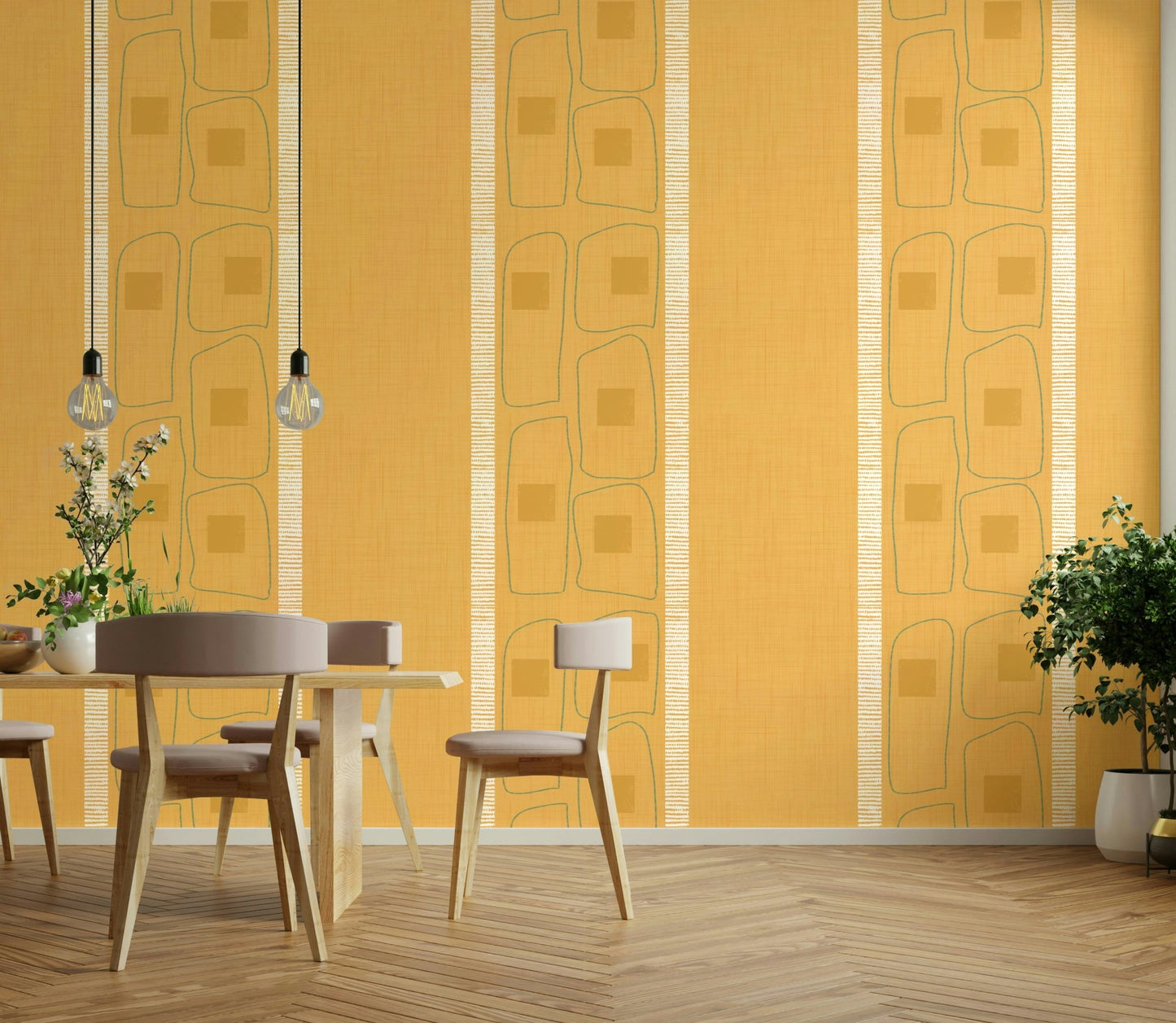 Frame lines wallpaper golden ochre tones, GD1052