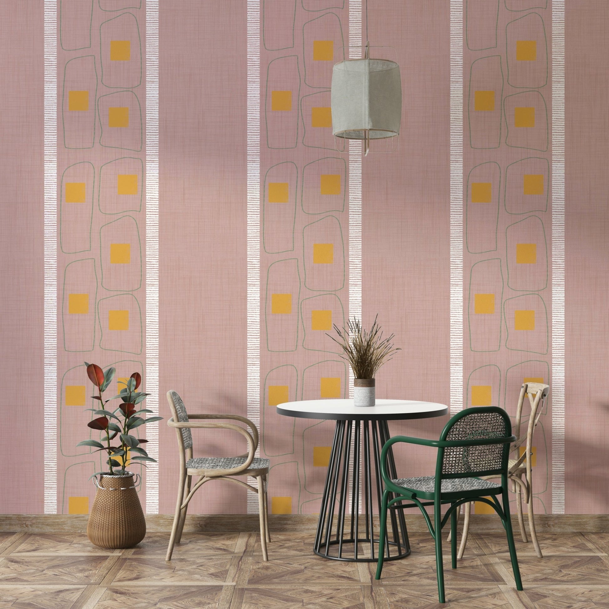 Japandi style wallpaper mauve frame lines

