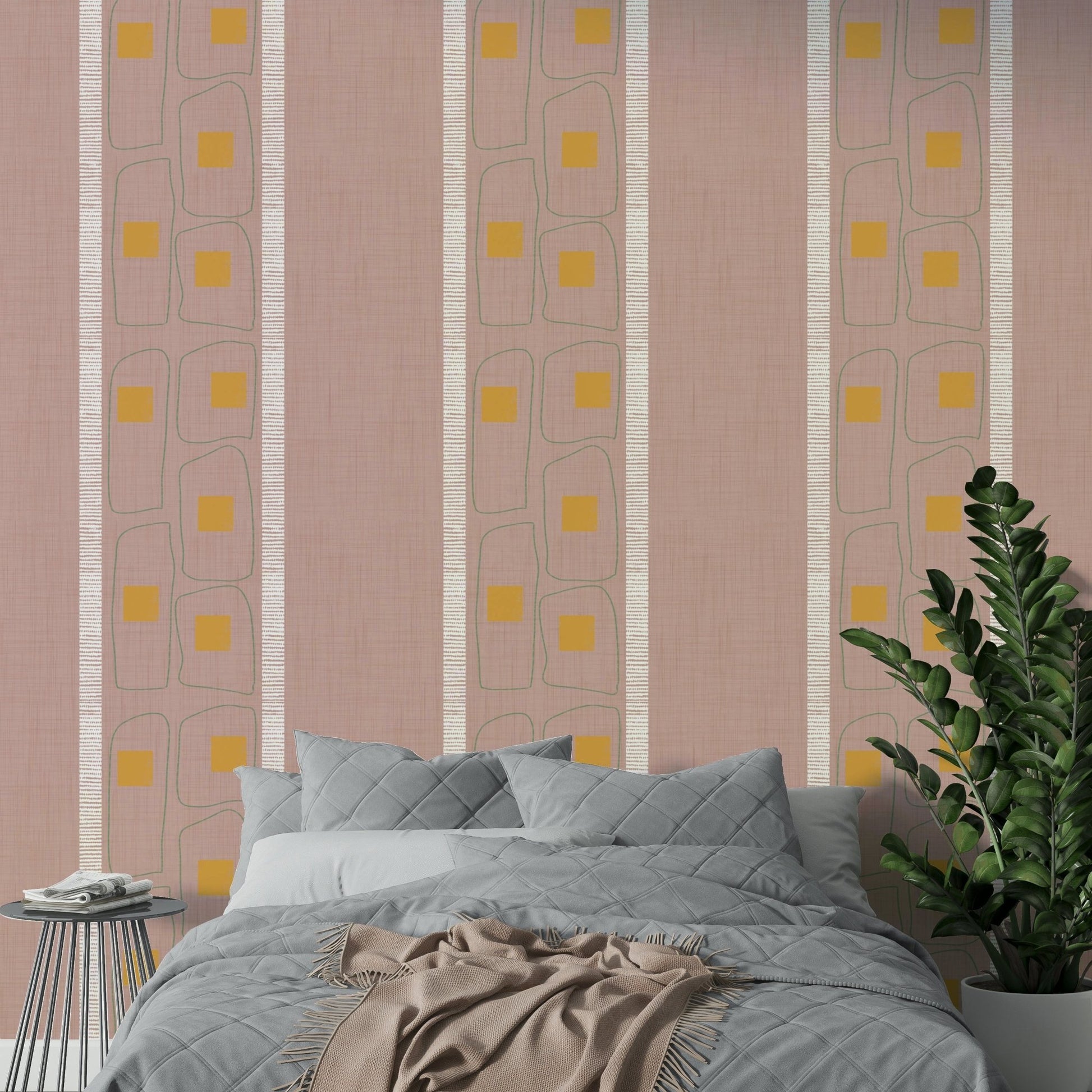 Mauve Japandi wallpaper with frame lines

