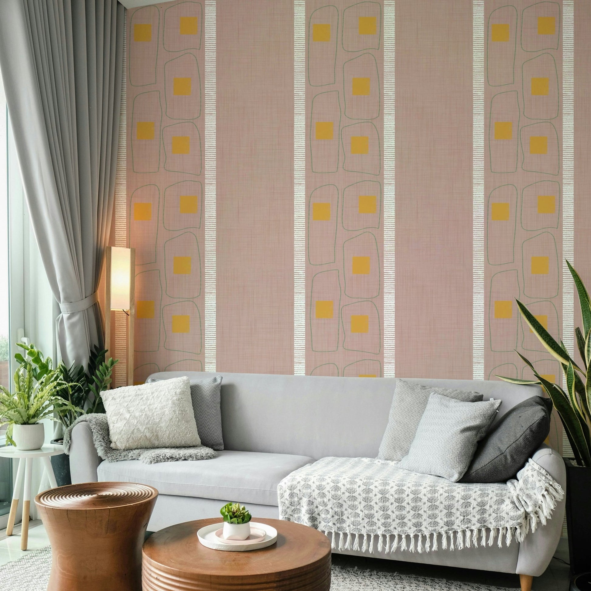 Japandi frame lines wallpaper mauve shade

