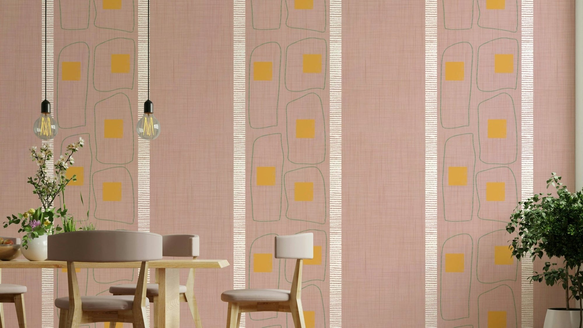 Minimalist Japandi mauve frame line wallpaper, GD1053