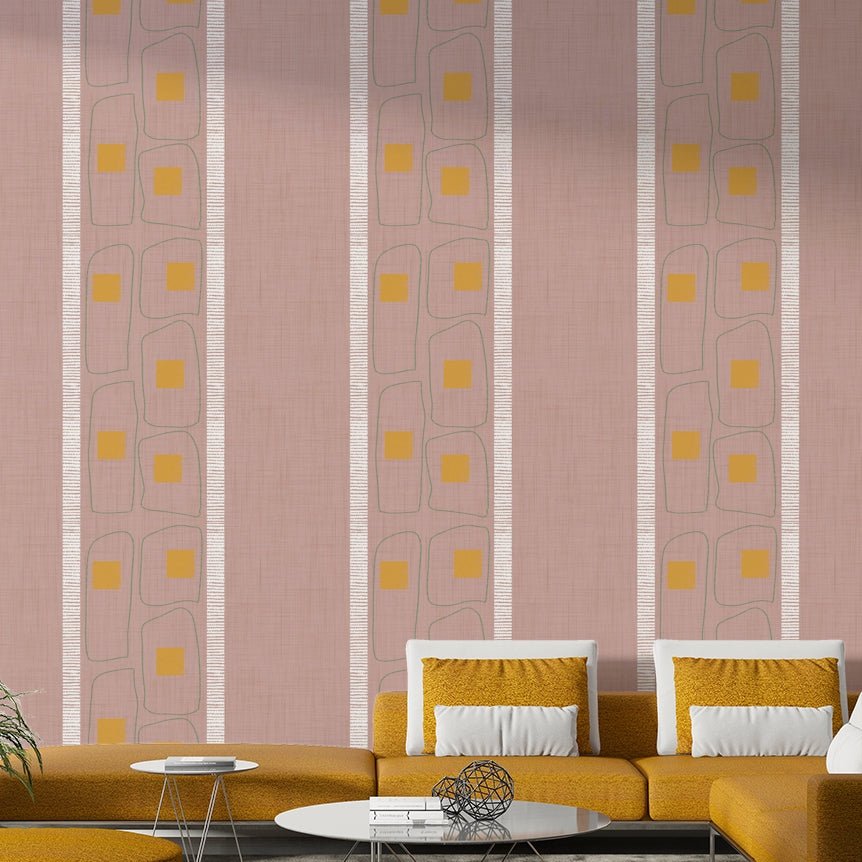 Japandi wallpaper with mauve stripes

