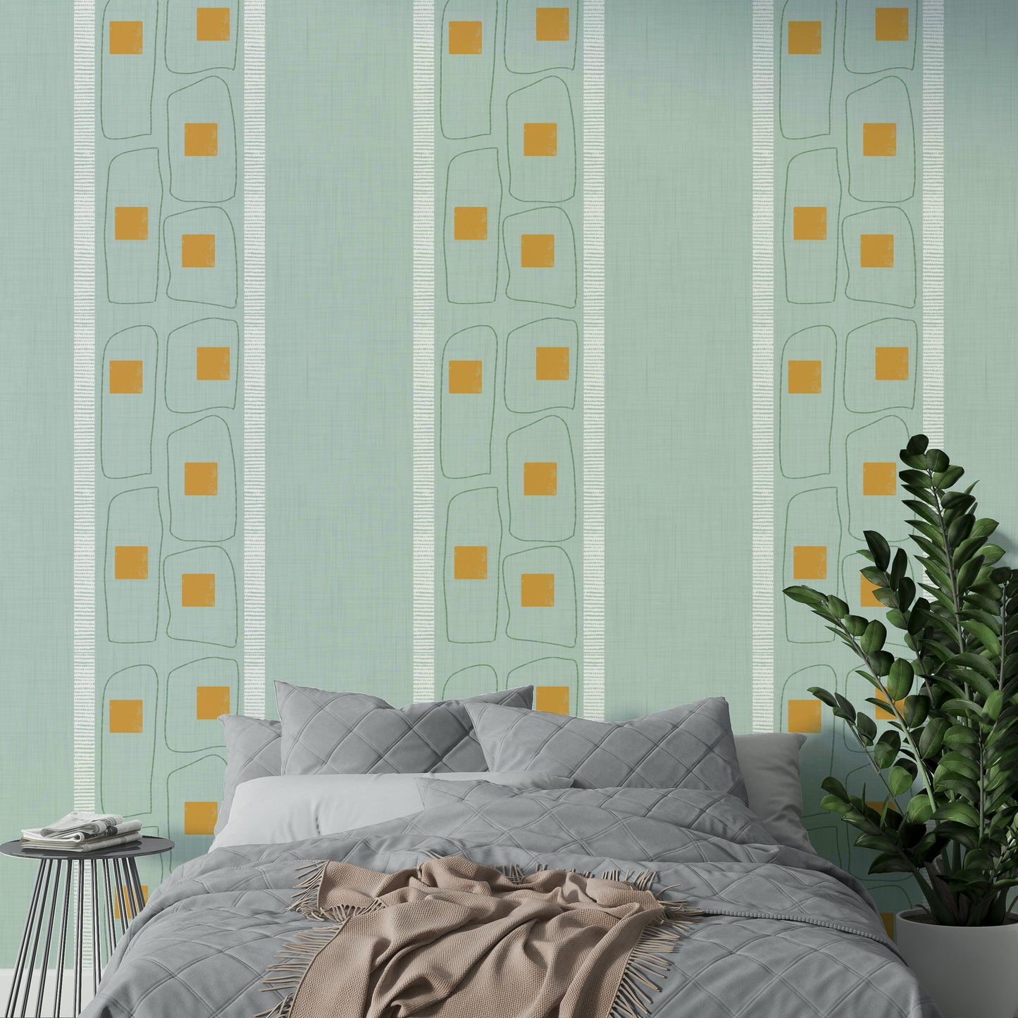 Soft blue framed lines Japandi wallpaper

