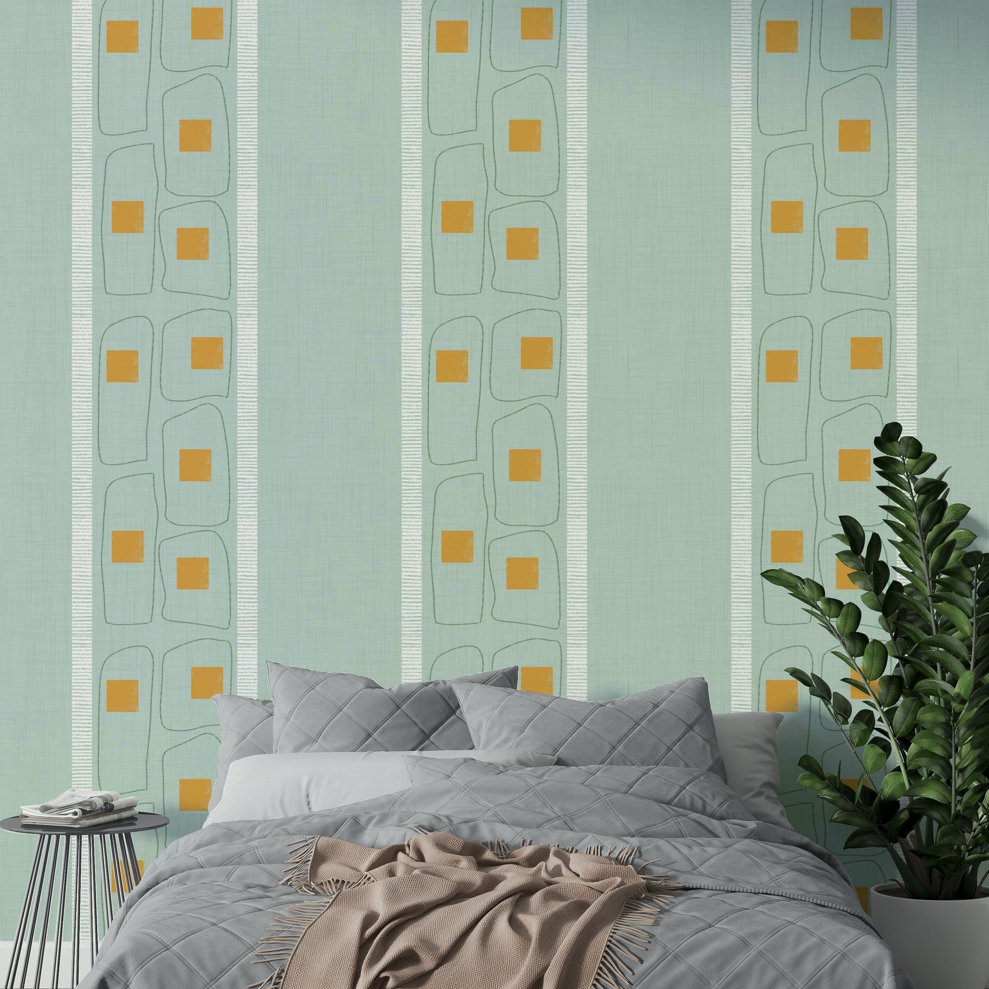 Soft blue framed lines Japandi wallpaper

