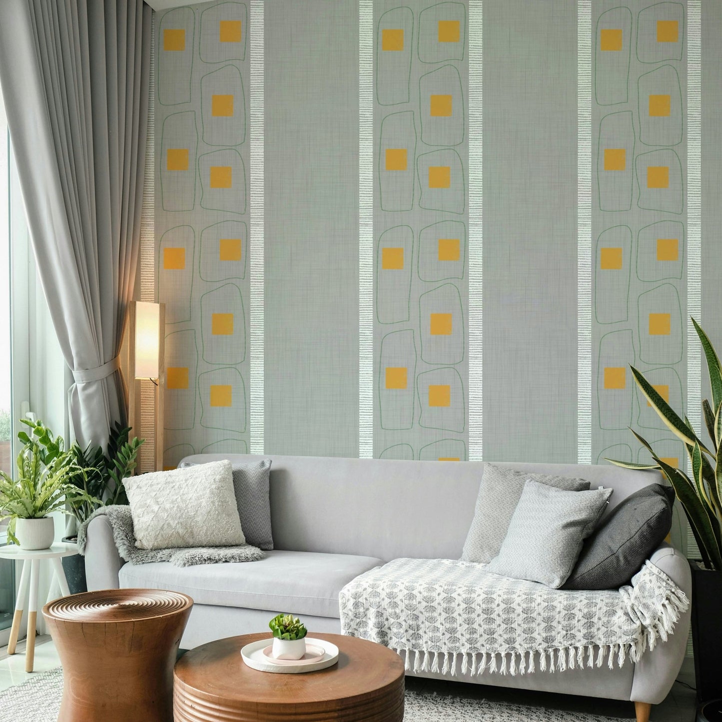 Soft Japandi wallpaper with frame lines

