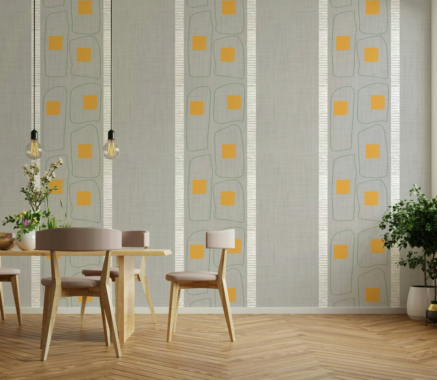 Soft frame lines wallpaper Japandi design

