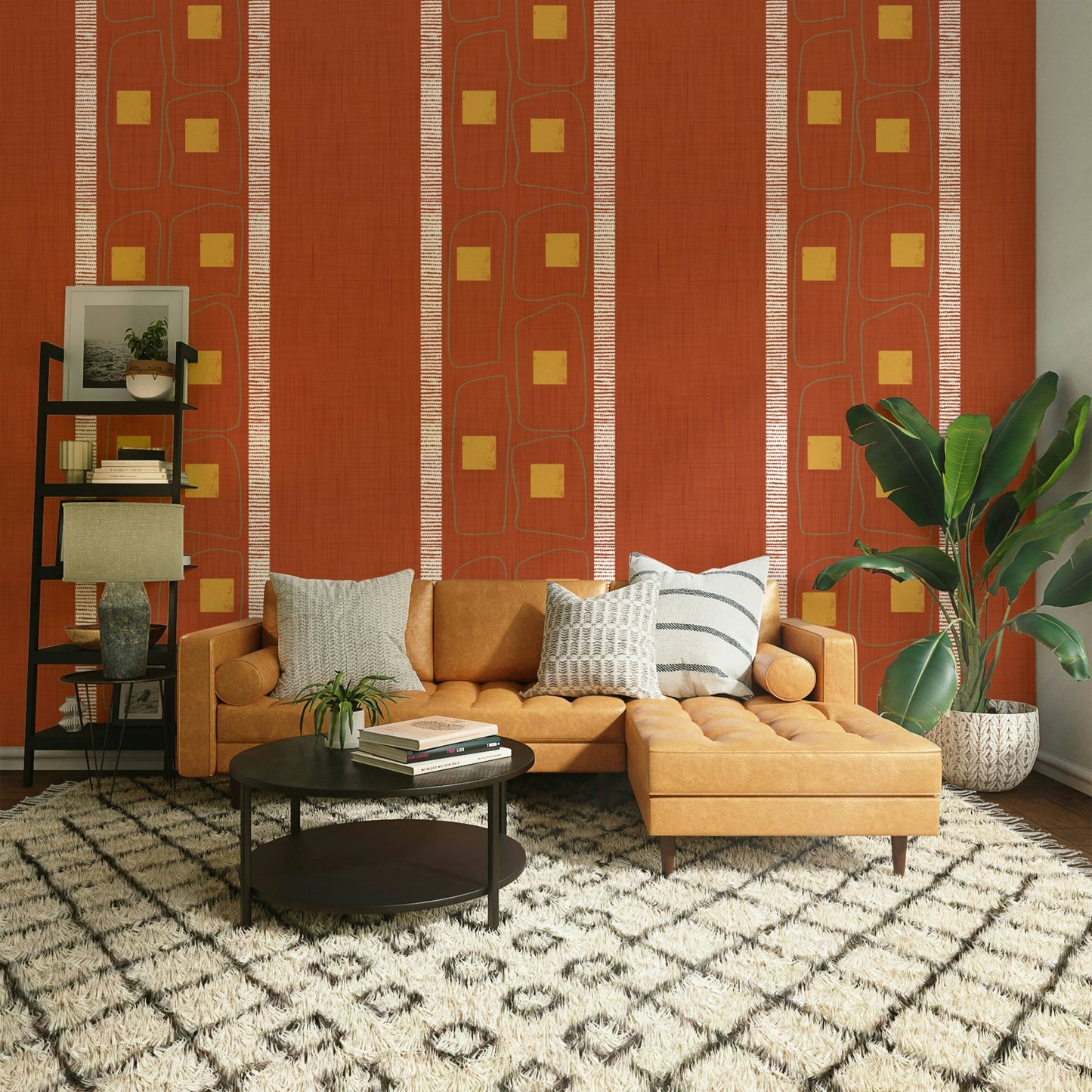 Japandi terracotta wallpaper with frame lines, GD1056