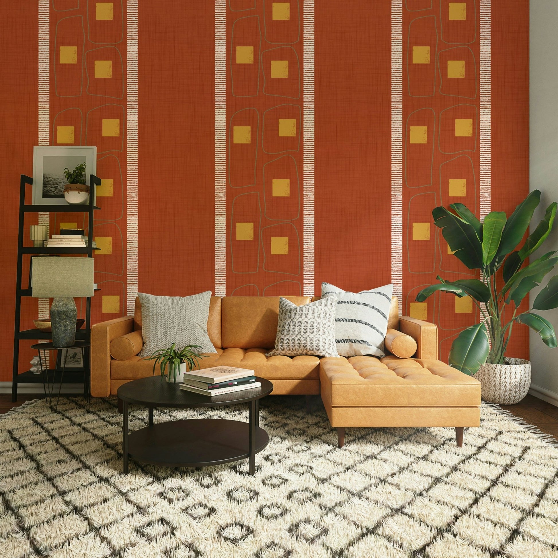 Japandi terracotta wallpaper with frame lines, GD1056