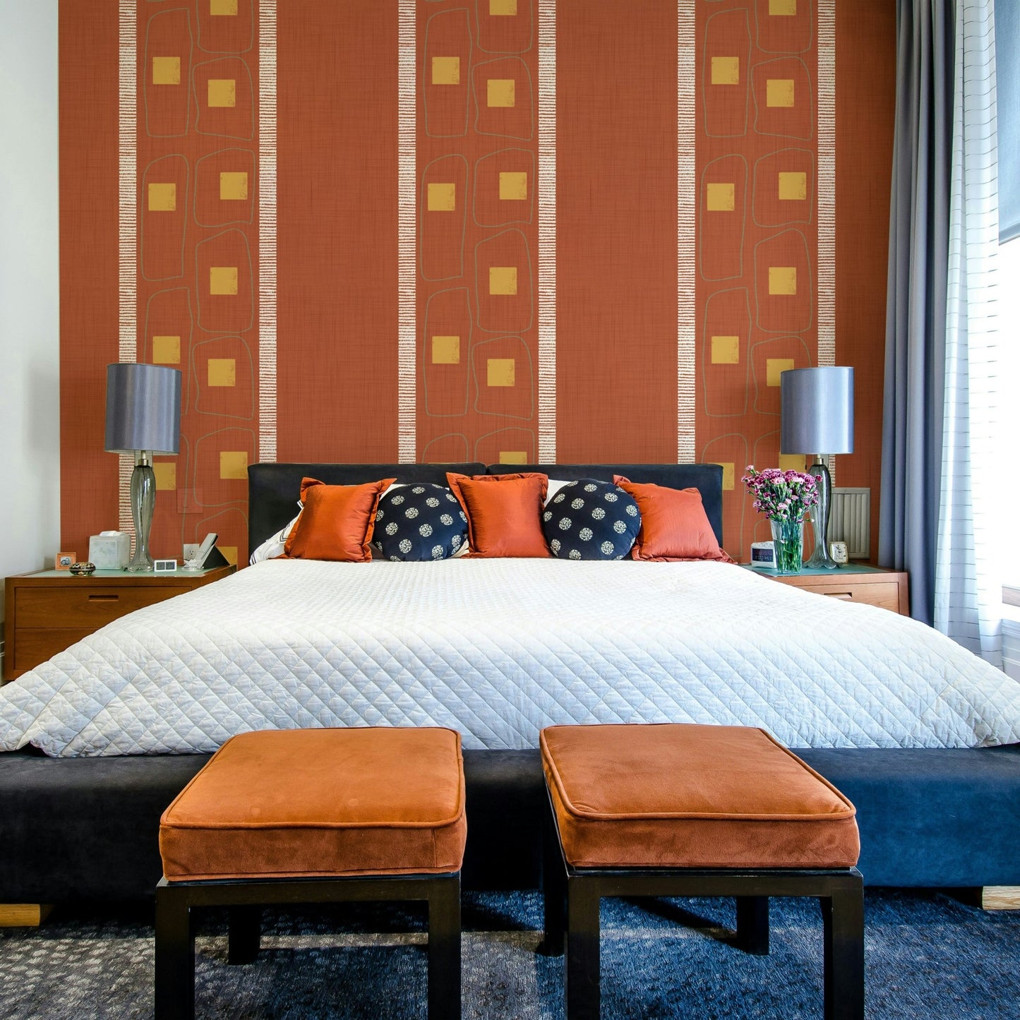 Terracotta Japandi wallpaper with frame lines, GD1056