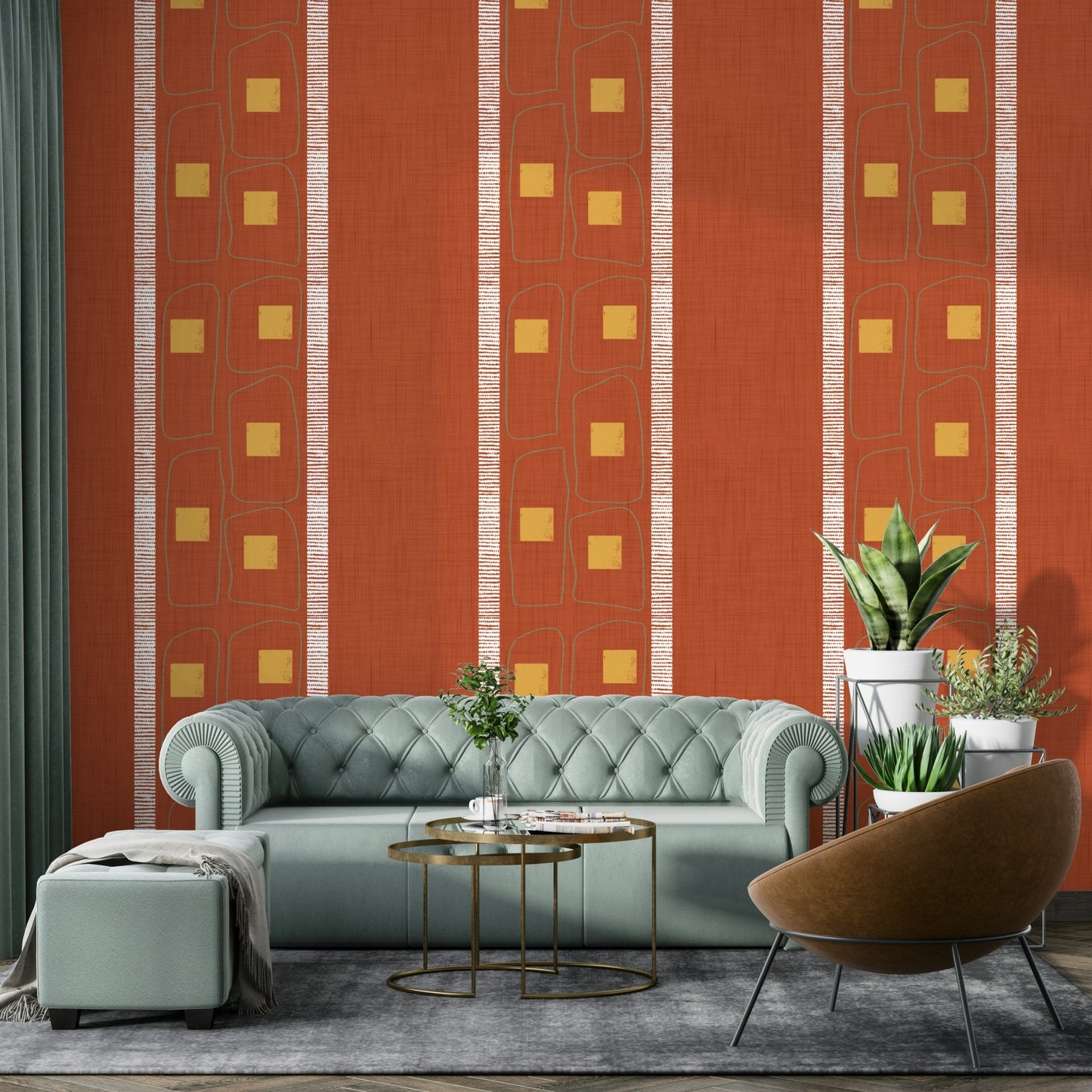 Terracotta frame lines Japandi wallpaper art, GD1056