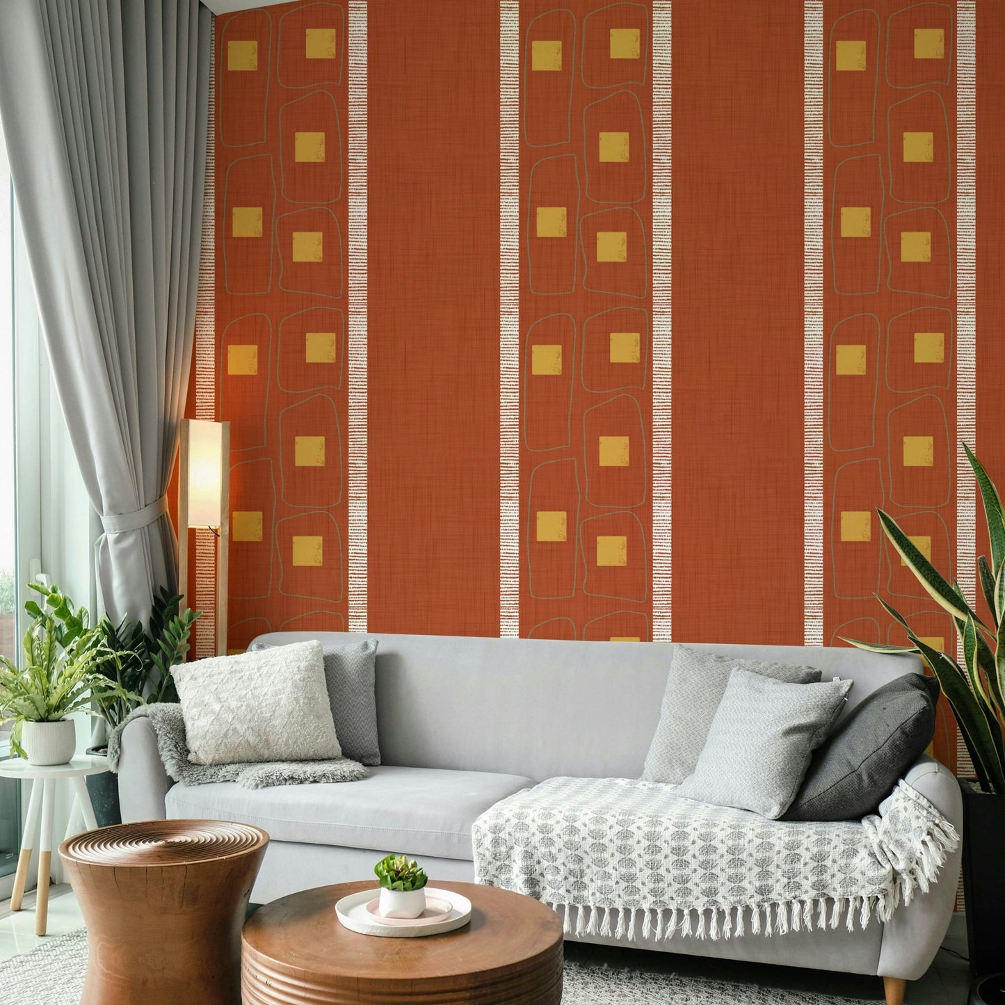 Terracotta wallpaper Japandi style design, GD1056