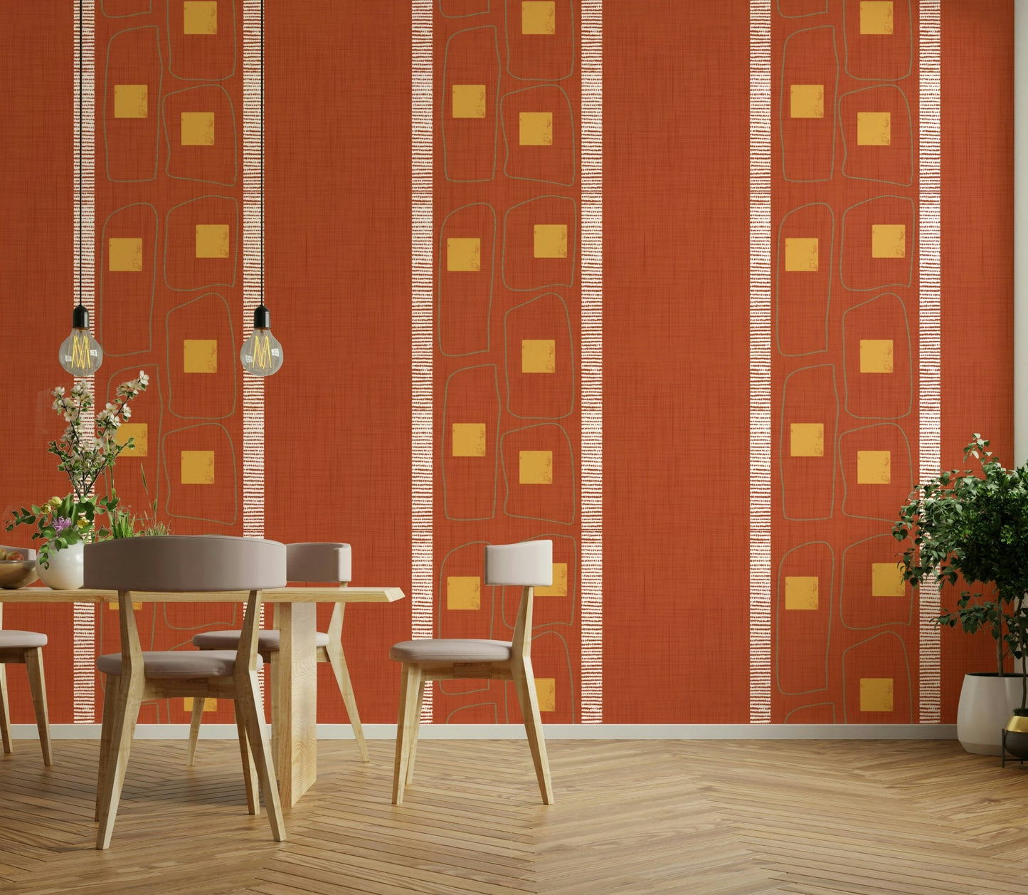 Deco Japandi terracotta lines wallpaper, GD1056