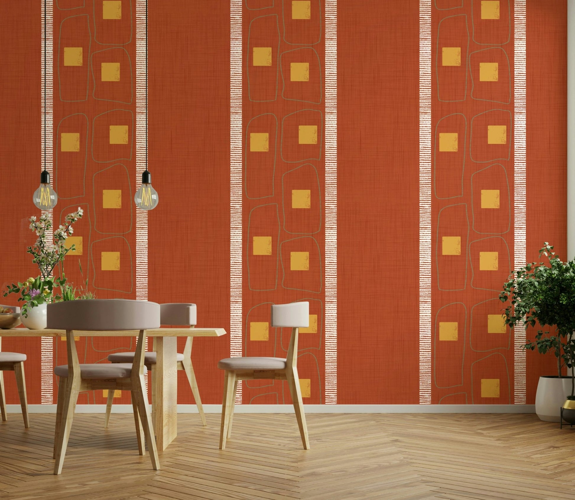 Deco Japandi terracotta lines wallpaper, GD1056