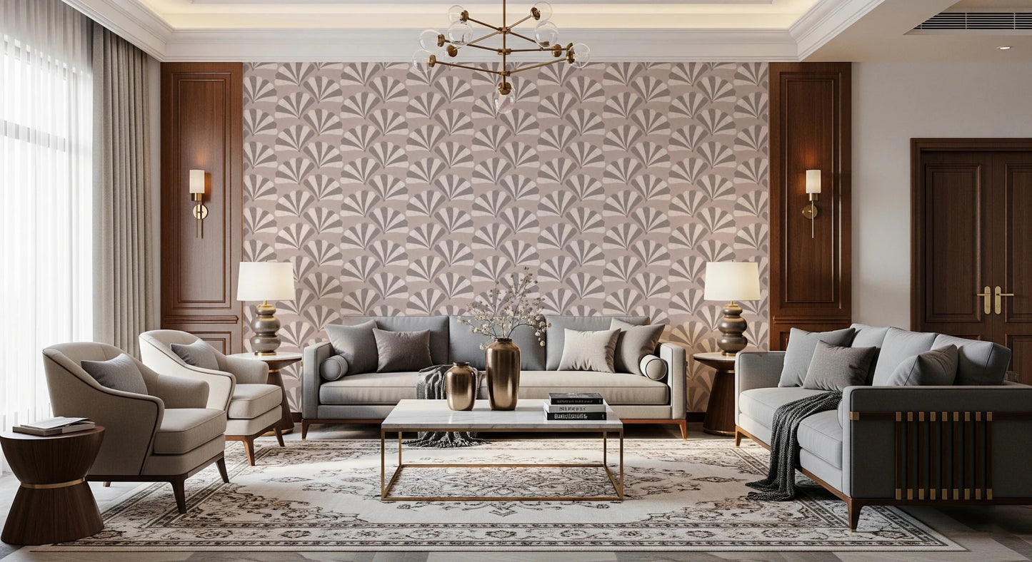Minimalist ginkgo wallpaper design for a sophisticated guest room interior.