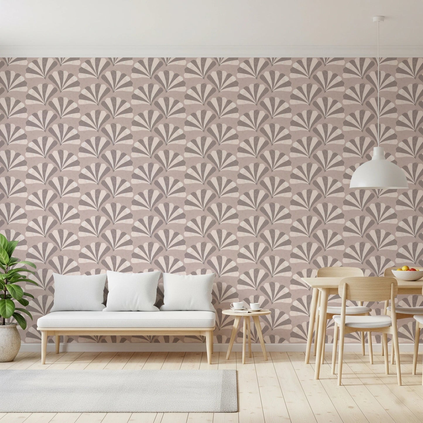 Symmetrical leaf motif wall mural for a balanced and peaceful home office.