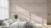 Symmetrical line art wallpaper for a minimalist feature wall in a dining area