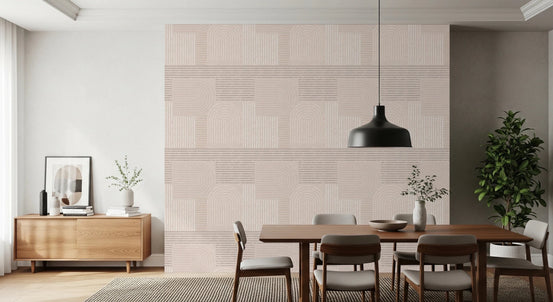 Japandi Line Harmony wallpaper with beige geometric arches for a modern living room, GD8359