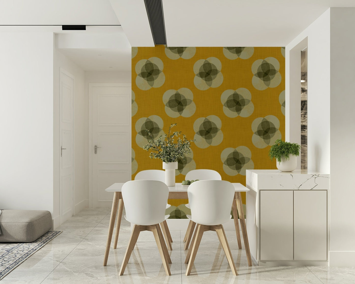 A calming floral design wallpaper mural that defines a space.