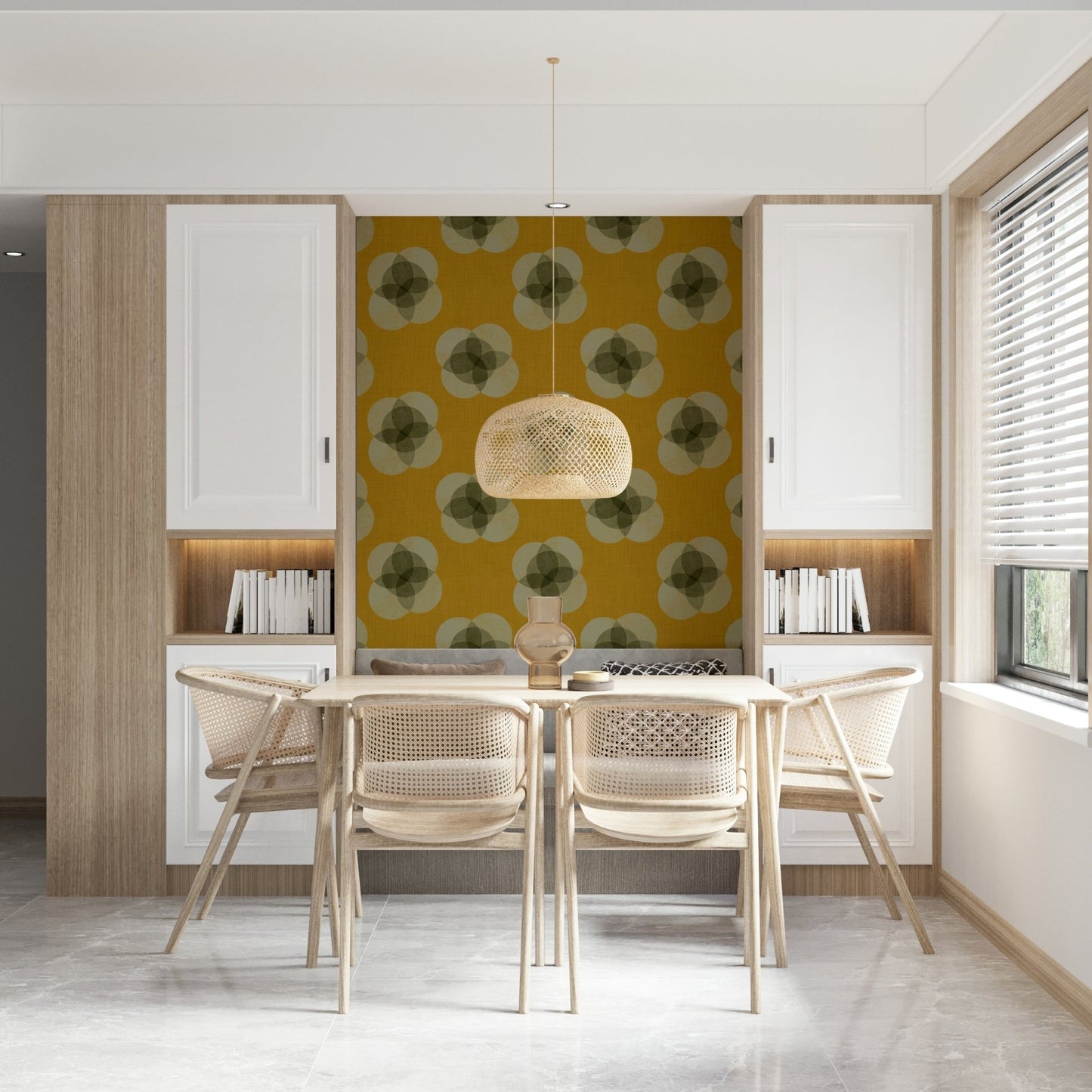 A beautiful modern art wall mural of linen flowers.
