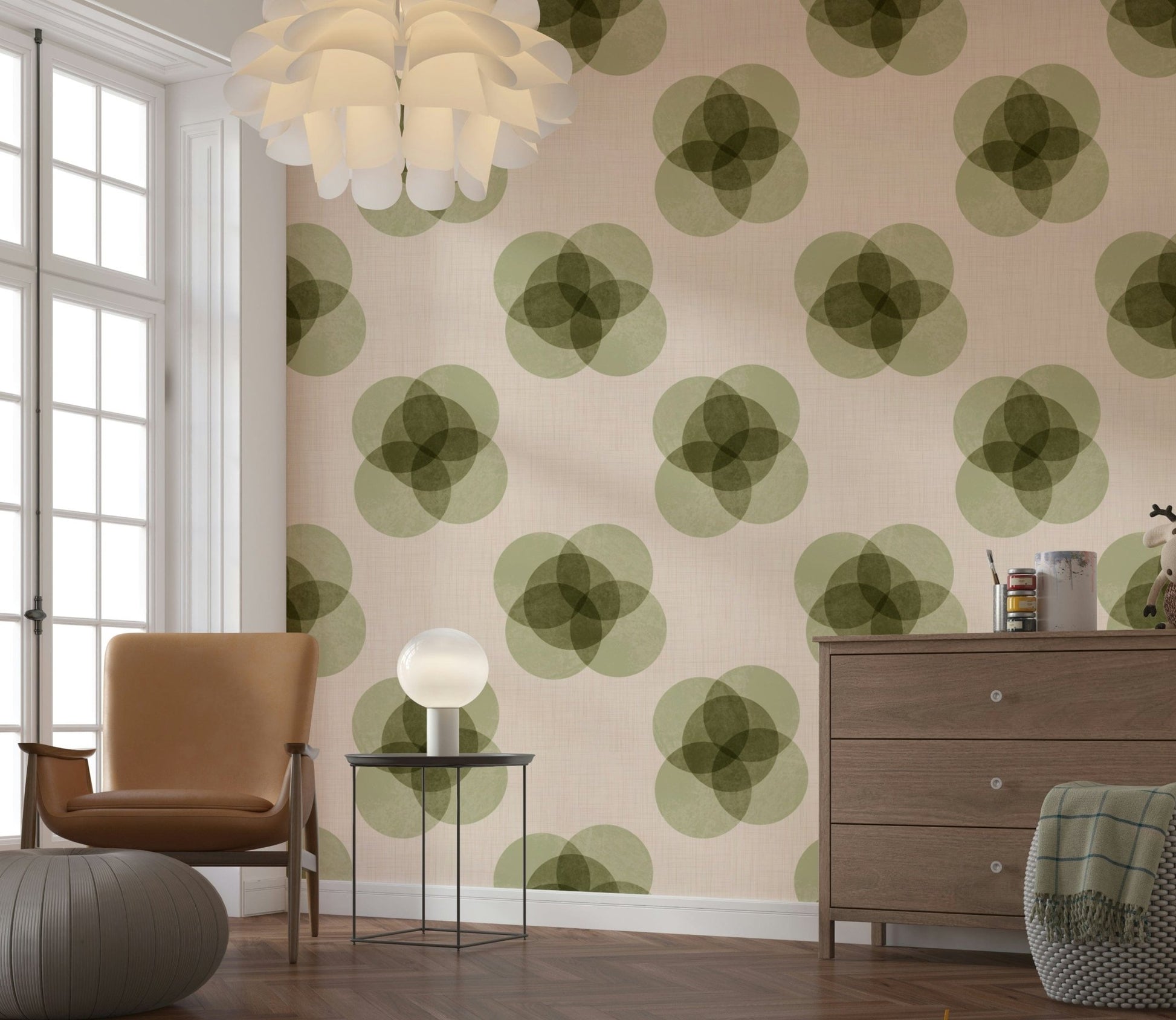 A contemplative minimalist floral wallpaper mural for a feature wall.