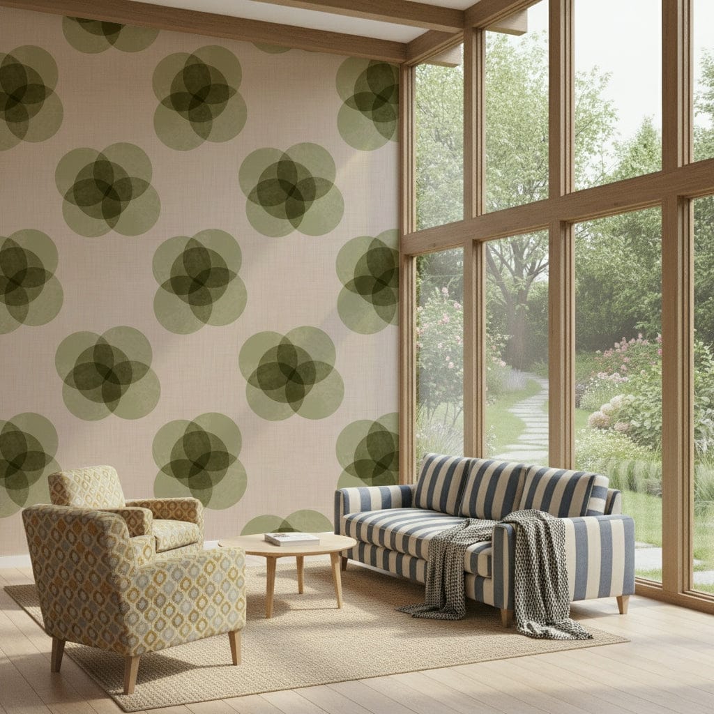 A peaceful Japandi design mural on decorative wallpaper.