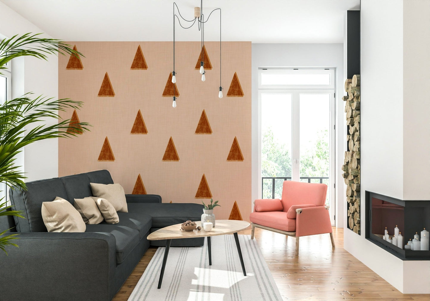 A contemplative minimalist floral wallpaper mural for a feature wall.