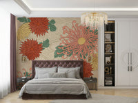 Elegant floral mural featuring traditional chrysanthemums

