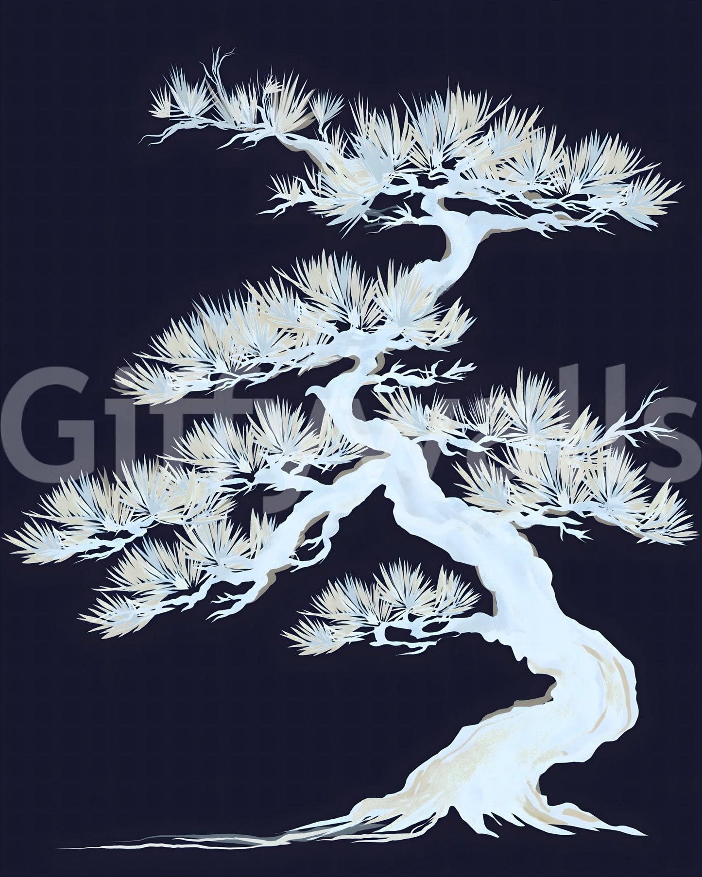 Warm cream highlights touch the bark edges on this matsu pine wall mural GD9498