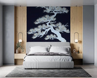 Single Japanese pine trunk twists upward through the silhouette wall muralGD9498