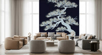 Pale matsu pine spreads silver branches across a deep navy wall muralGD9498