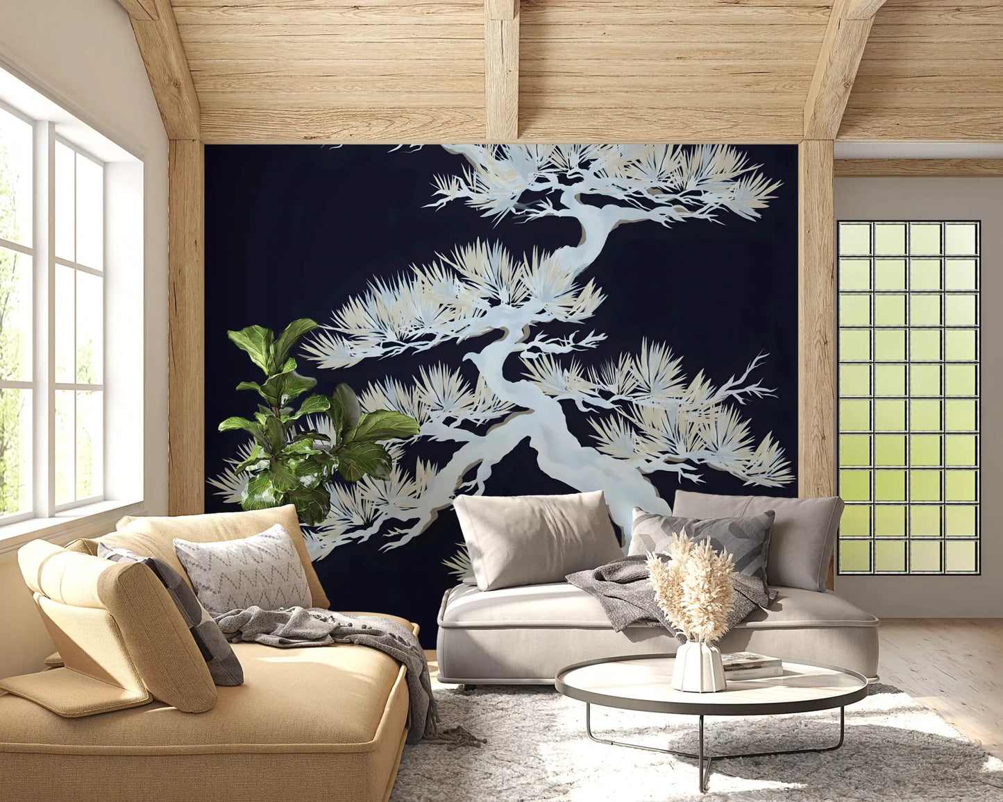 Fine pine needles fan out in clusters across the ethereal pine wall mural
GD9498