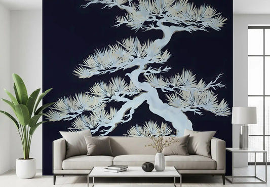 Living room covered in the Japanese matsu pine wall mural full heightGD9498