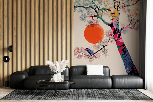 Japanese Summer wall mural with a lush green garden view.