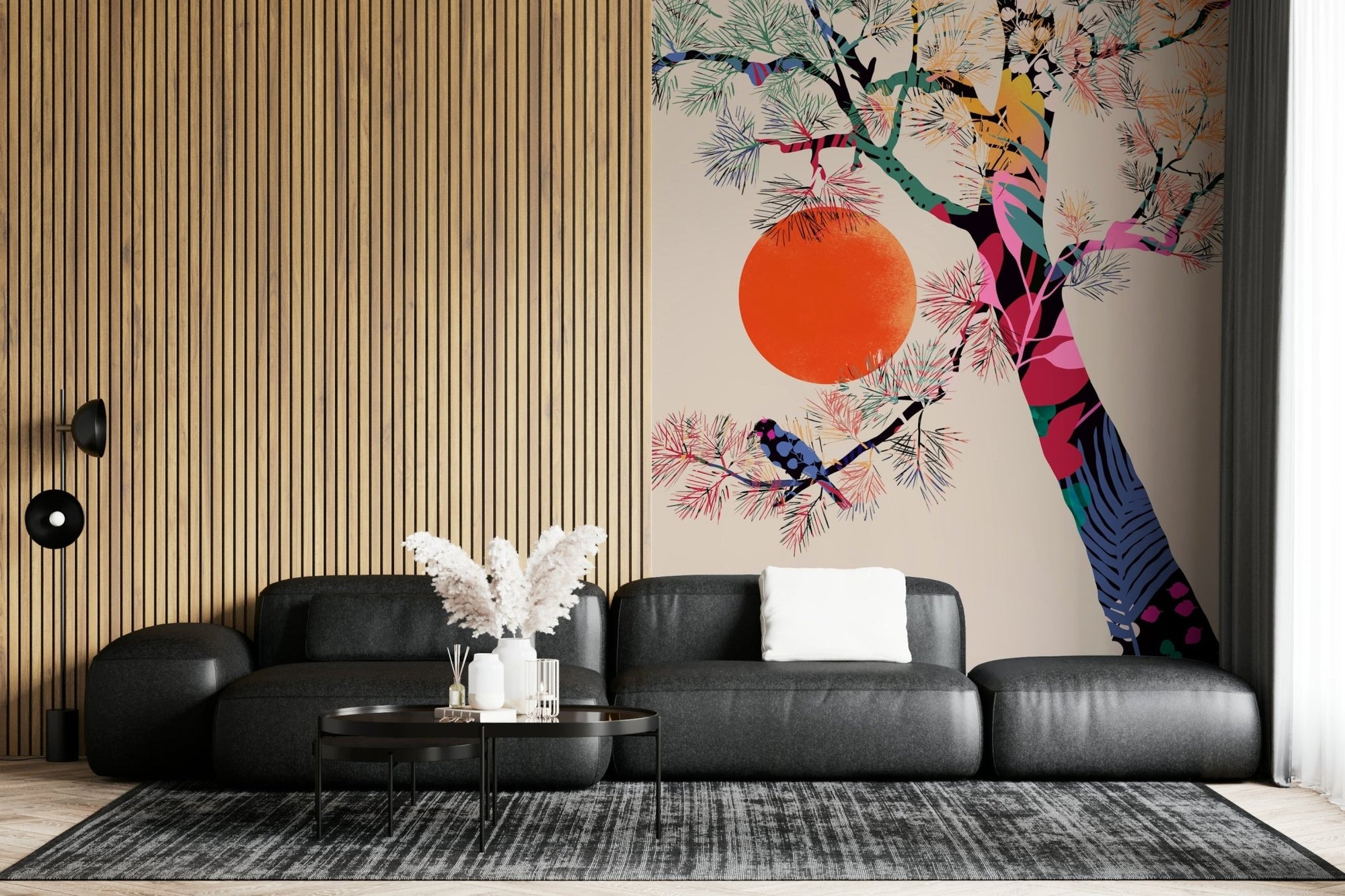 Japanese Summer wall mural with a lush green garden view., GD7784