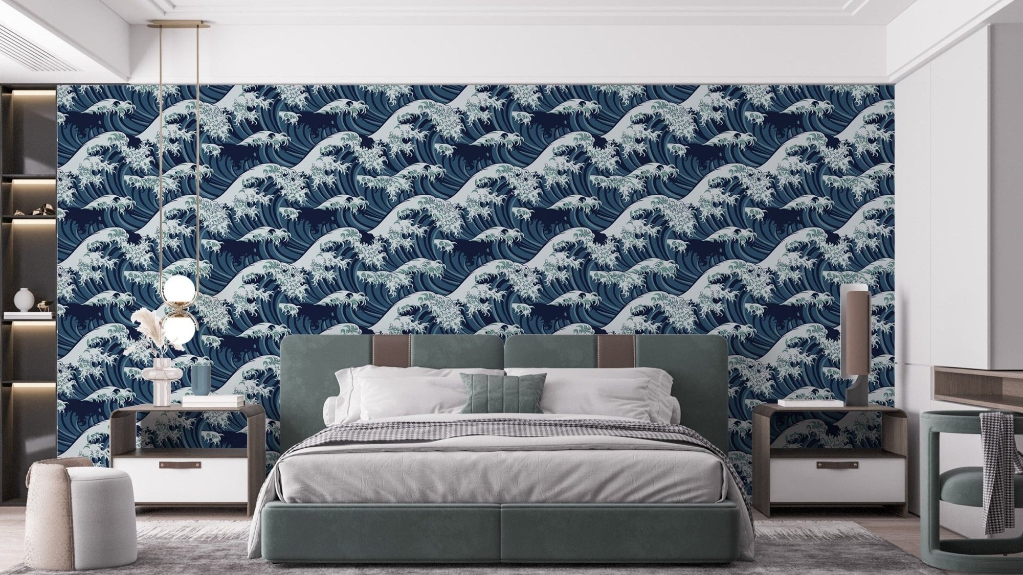 Serene Japanese wave wallpaper design A944