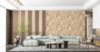 Living space with Jardin des Fleurs Collage Vintage Wallpaper behind a dining nook