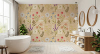 Bathroom with Jardin des Fleurs Collage Wallpaper and a sink by the wall