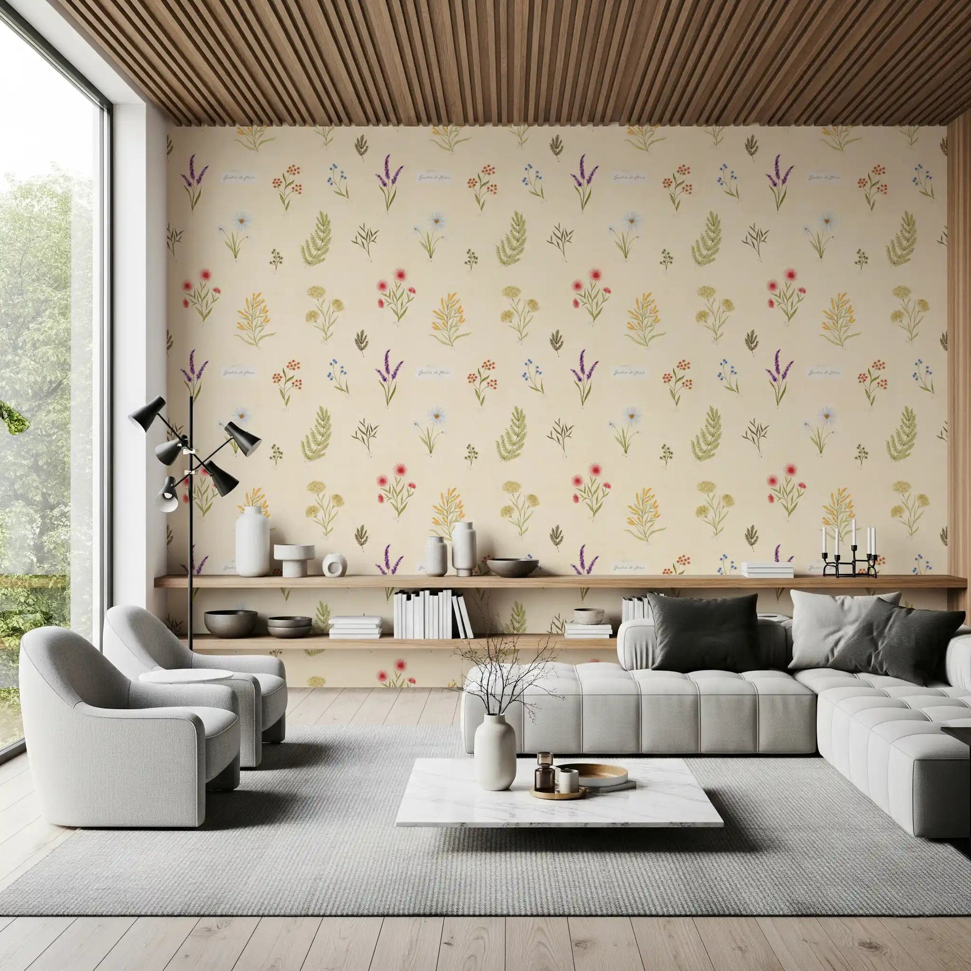 Hallway showing Jardin des Fleurs wallpaper on a warm neutral base ⁠GD9208