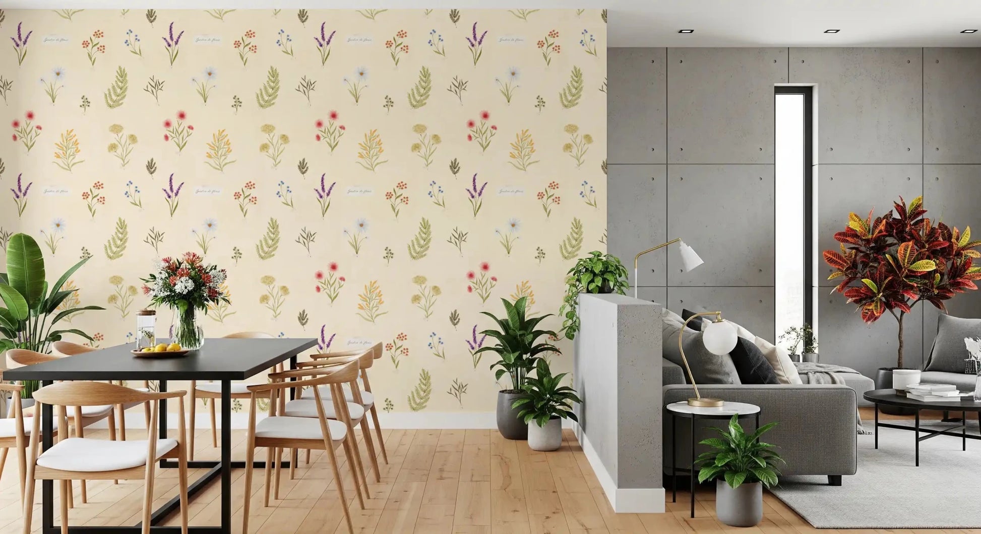 Jardin des Fleurs wallpaper with scattered blooms on cream textureGD9208