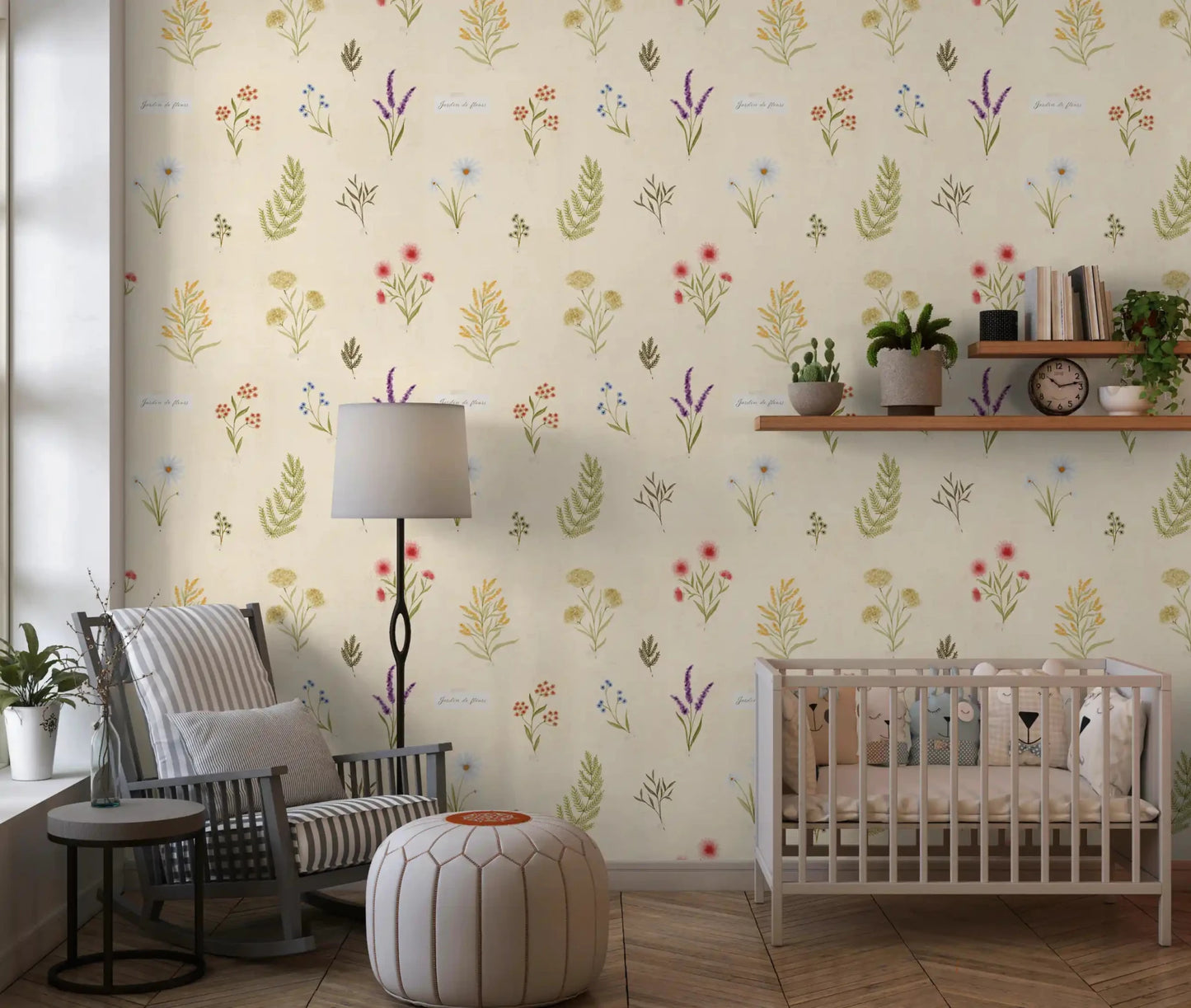 Soft botanical wallpaper in Jardin des Fleurs flower pattern⁠GD9208