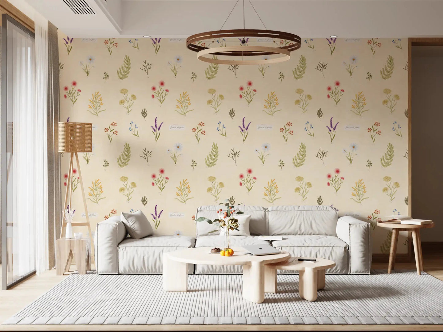 Jardin des Fleurs wallpaper with daisy stems and pastel blooms⁠GD9208