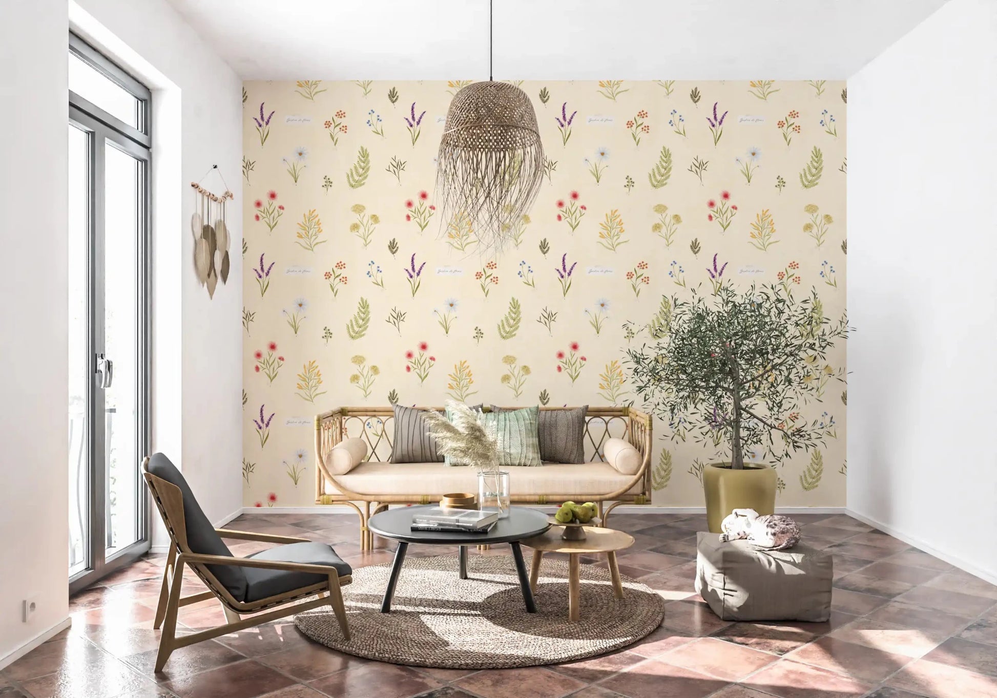 Jardin des Fleurs wallpaper with airy spacing and soft colors⁠GD9208