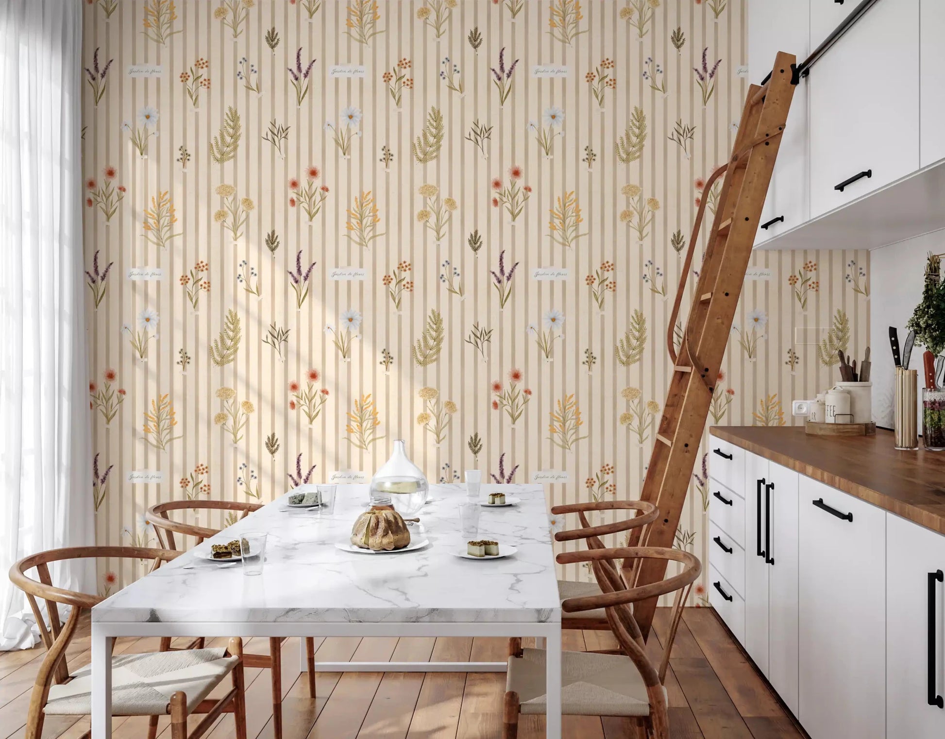 Kitchen featuring Jardin des Fleurs floral stripe wallpaper design, GD9209