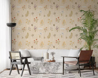 Wildflowers On Stripes wallpaper with soft botanical elements, GD9209