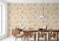 Striped botanical wallpaper with soft pastel wildflower details, GD9209