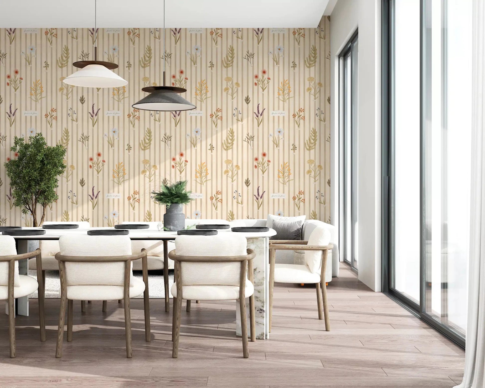 Jardin des Fleurs wallpaper with daisy, fern, and floral accents, GD9209