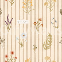 Room space with Jardin des Fleurs Wildflowers wallpaper on stripe base, GD9209