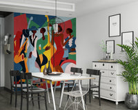 Jazz Ensemble wallpaper featuring a trumpet and piano in a guest room., GD7821