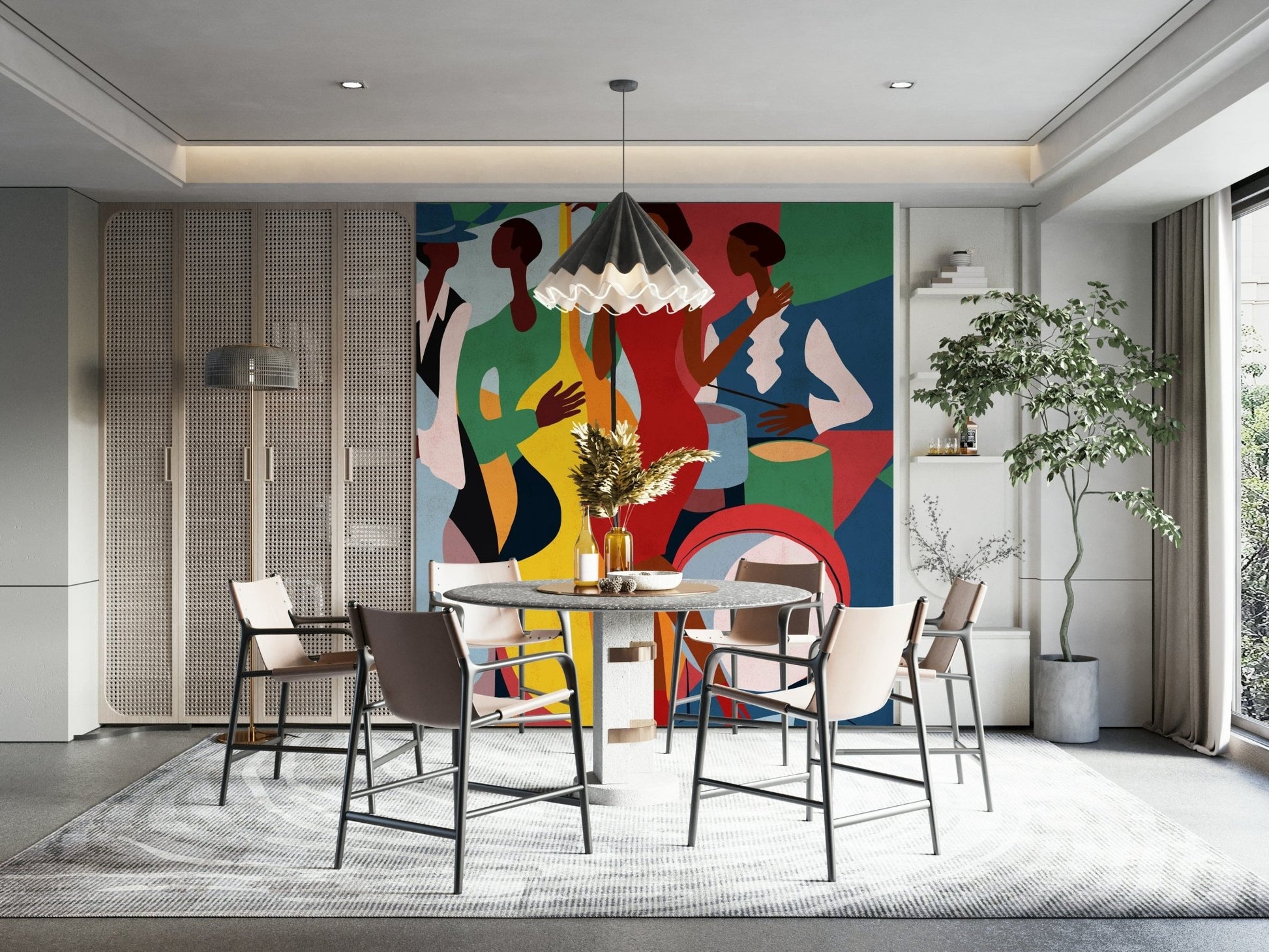 Jazz Ensemble wallpaper with golden accents in a sophisticated lounge., GD7821